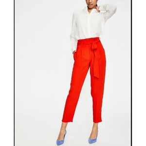 Boden Melina Paperbag Pants Size 2 Red‎ Poppy Belted High Rise Trousers women's